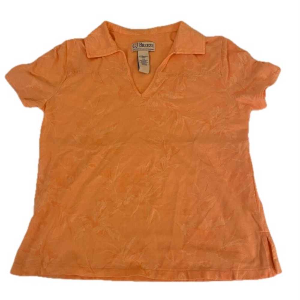 CJ Breeze Women’s S Orange Polo T-Shirt Short Sleeve With Subtle Floral Design